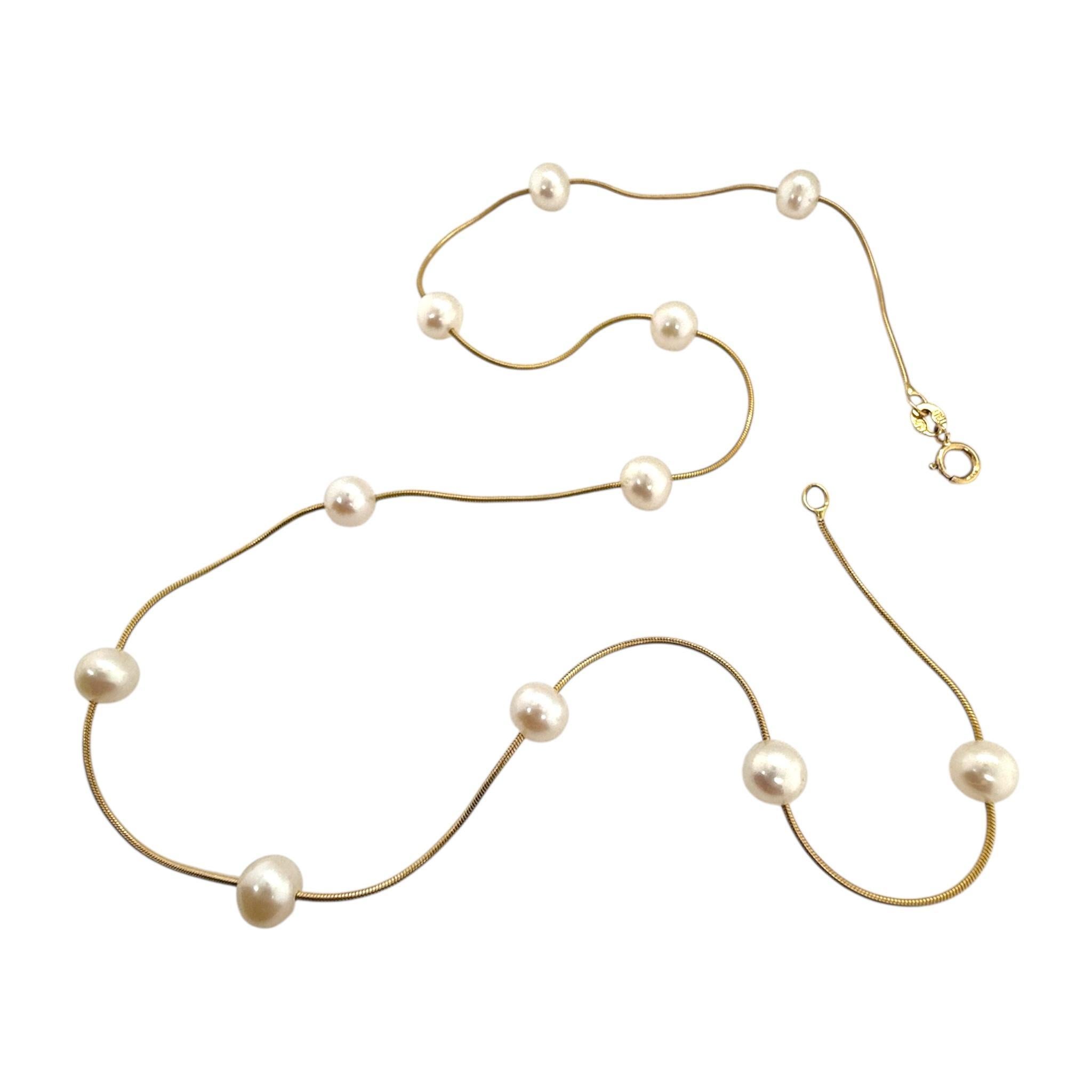 Vintage Pearl Bead Gold Station Necklace For Sale 1