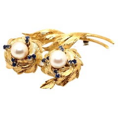 Vintage Pearl Brooch 18k Yellow Gold