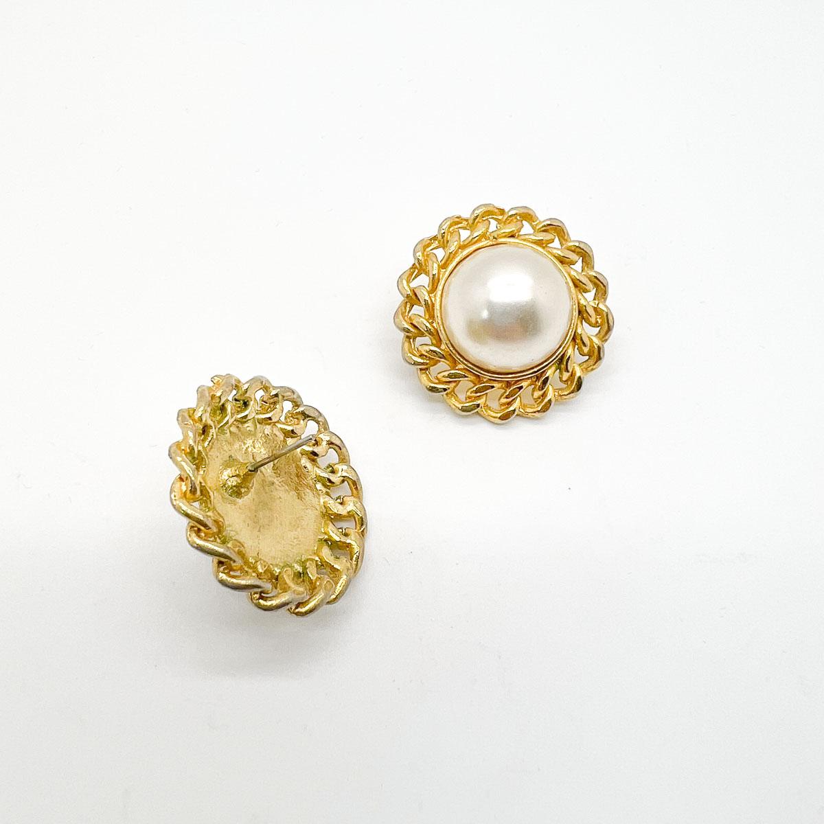 Women's Vintage Pearl Chain-link Earrings 1990s For Sale