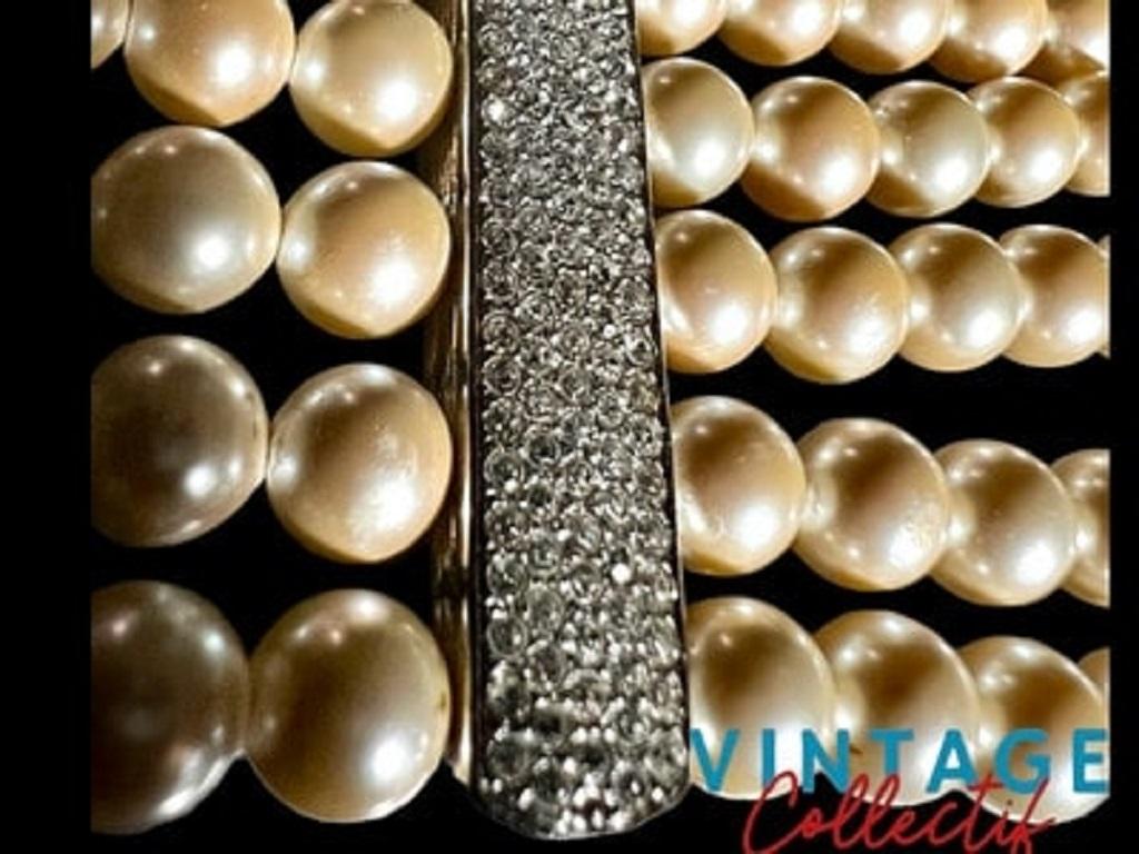 Vintage pearl choker 5 rows Galliano for Christian Dior In Good Condition In BÈGLES, FR