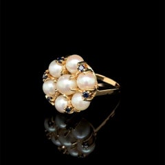 Vintage Pearl Cluster and Sapphire Gold Ring Estate Fine Jewelry