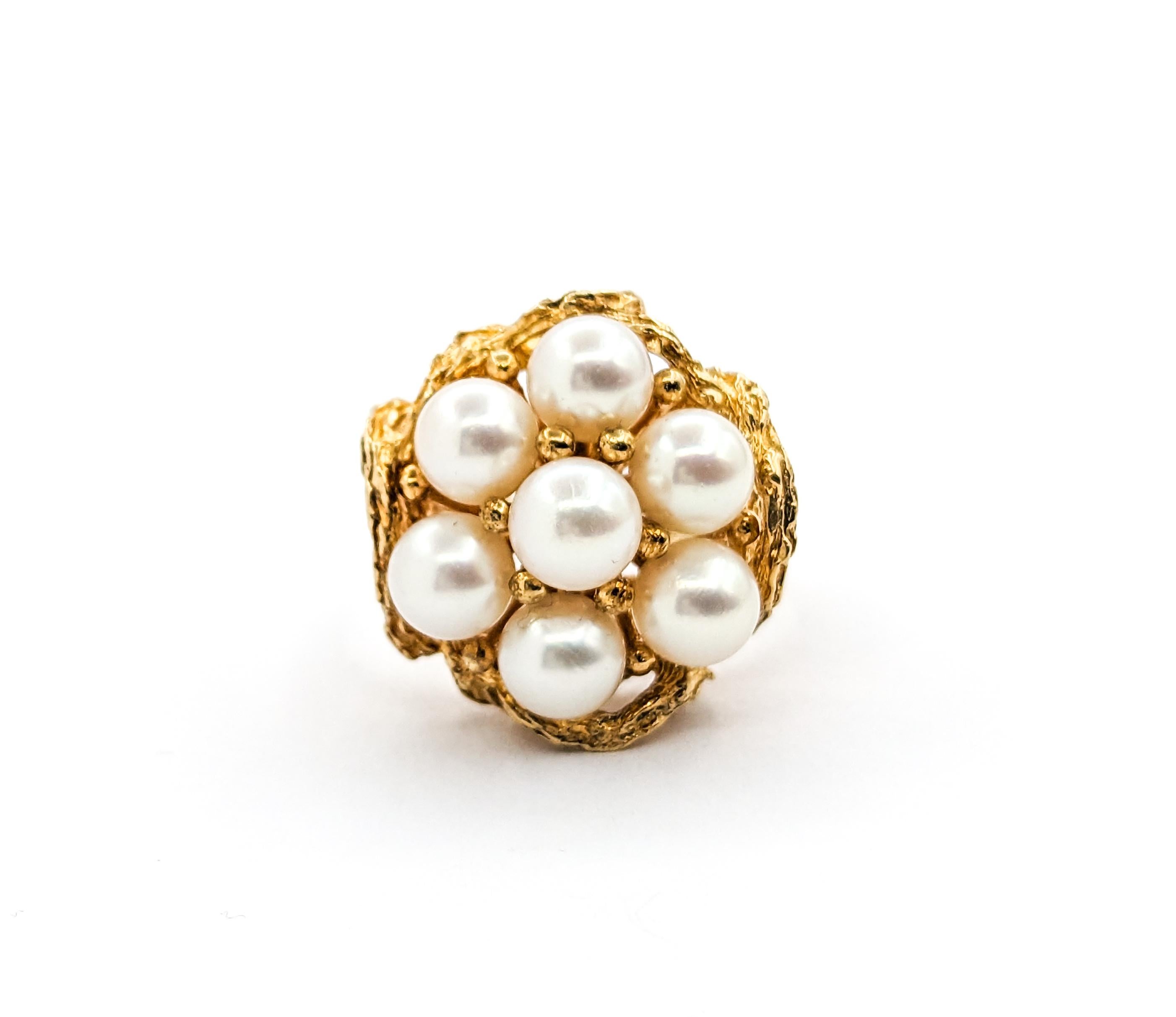 Vintage Pearl Cluster Cocktail Ring In Yellow Gold For Sale 6