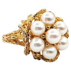 Vintage Pearl Cluster Cocktail Ring In Yellow Gold