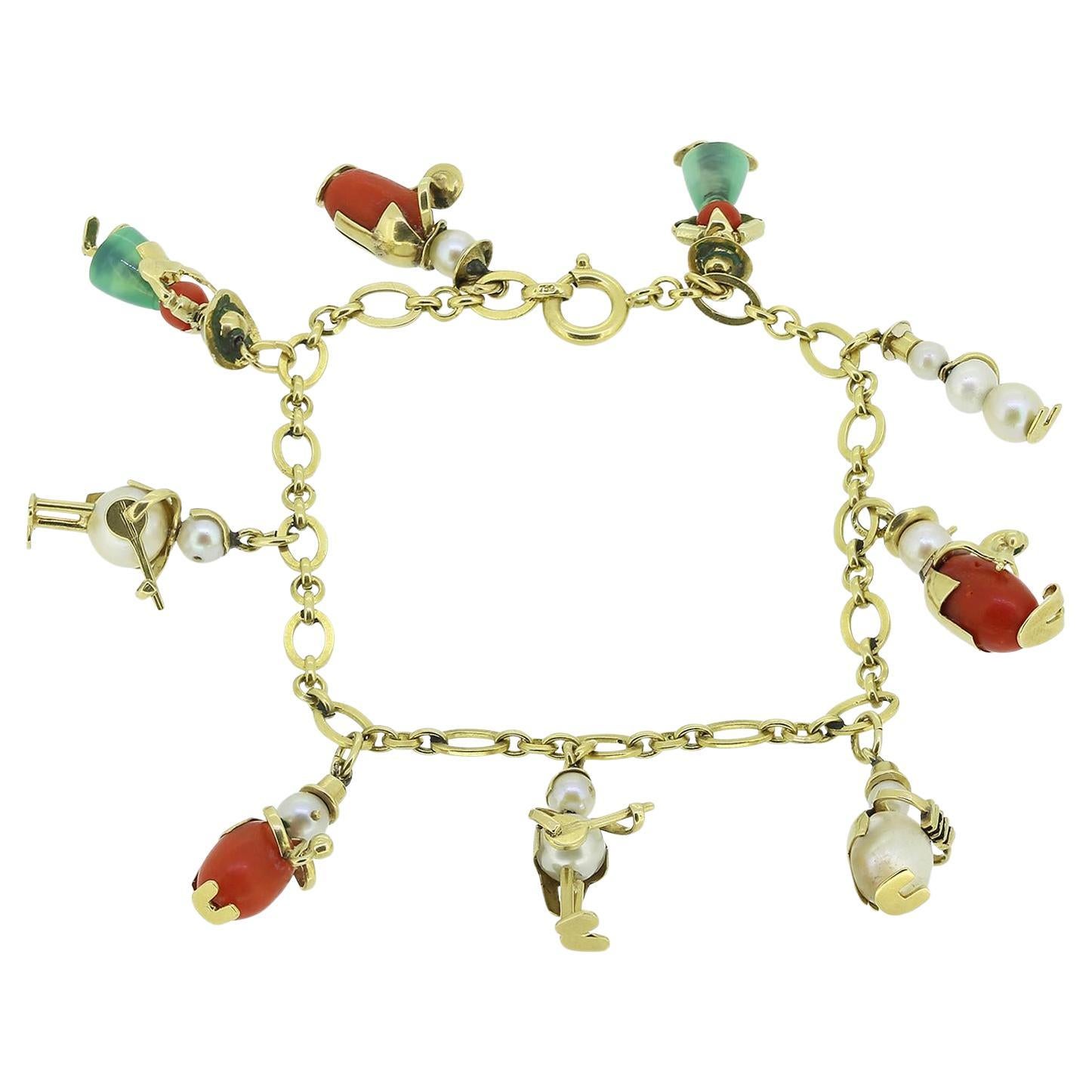 Vintage Perle Koralle und Jade Haus Band Charme Armband