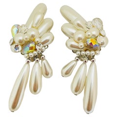 Boucles d'oreilles vintage perle cristal clip on 80's  