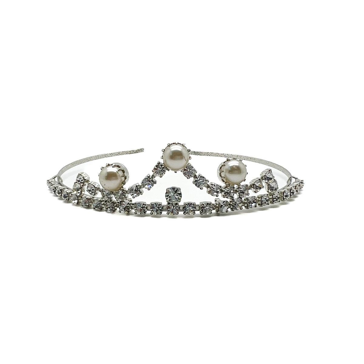 Women's or Men's Vintage Pearl & Crystal Tiara 1980s For Sale