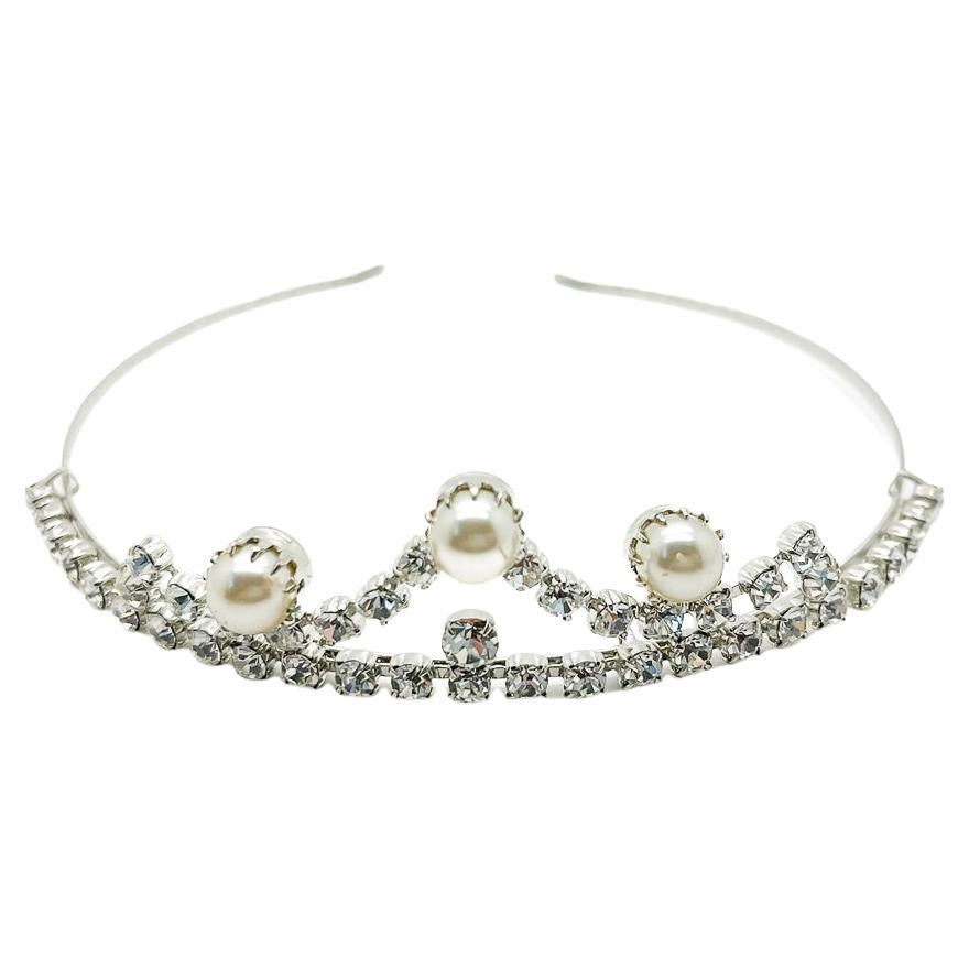 Vintage Pearl & Crystal Tiara 1980s For Sale