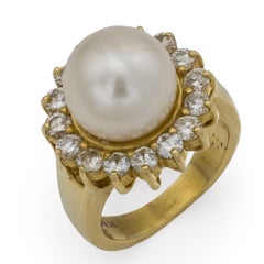 Vintage Perle Diamant 14k Gelbgold Cluster Ring