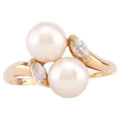Vintage Pearl Diamond 14K Yellow Gold Toi Et Moi Ring Vintage Pearl Diamond 14K Yellow Gold Toi Et Moi Ring