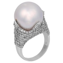 Vintage pearl diamond 18k white gold cocktail ring