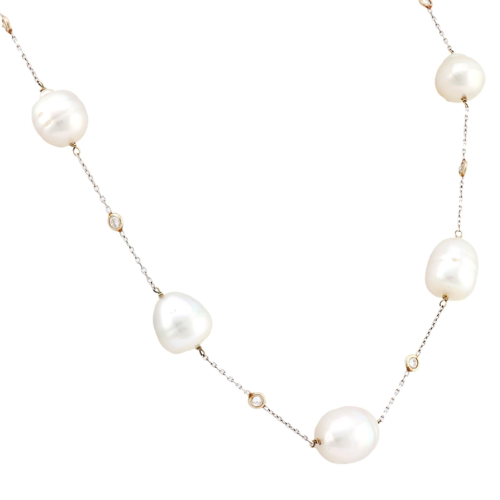 Collar vintage perla diamante oro blanco 18k Moderno en venta