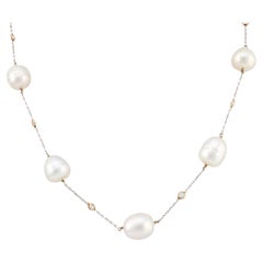 Collar vintage perla diamante oro blanco 18k