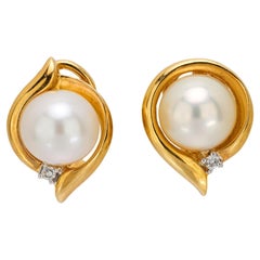 Vintage pearl diamond 18k yellow gold earrings
