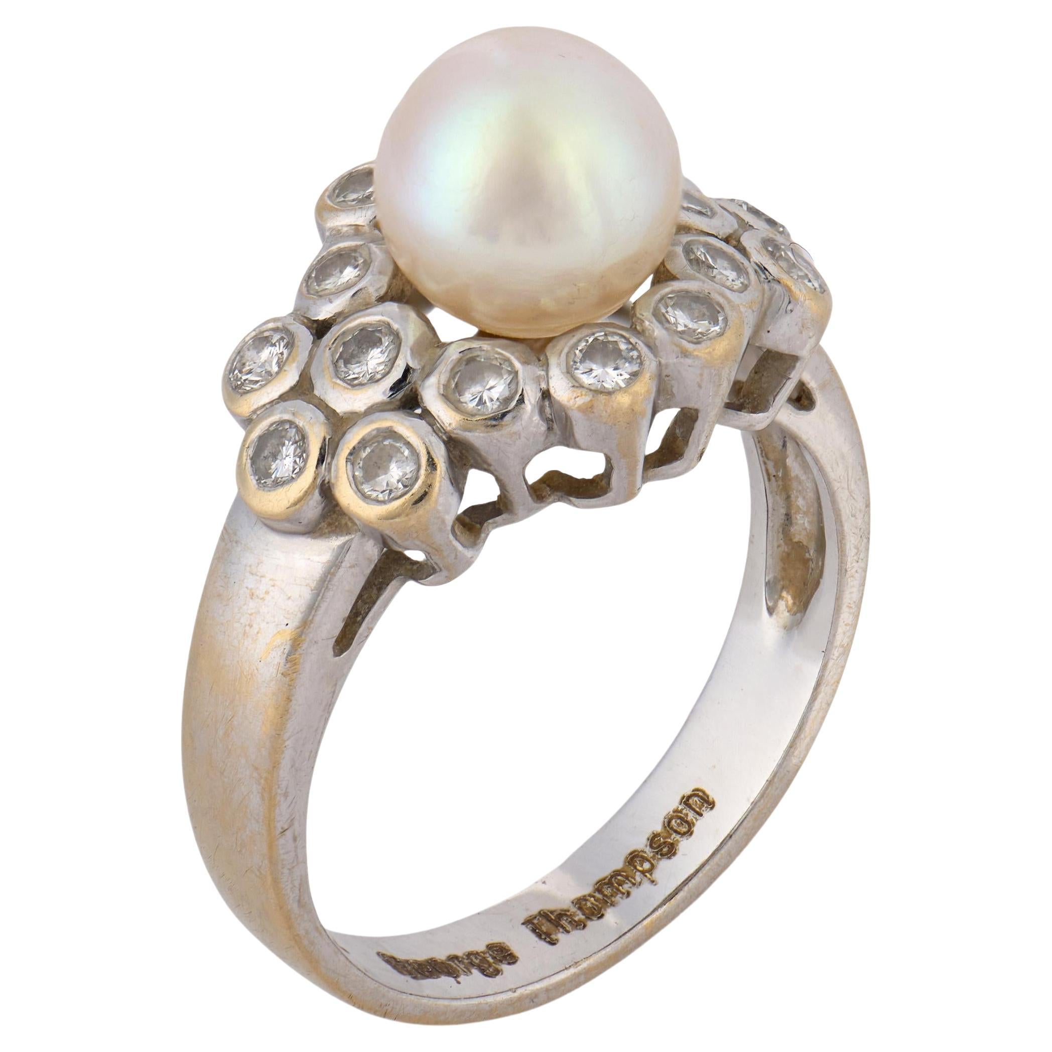 Vintage pearl diamond 18k yellow gold ring For Sale