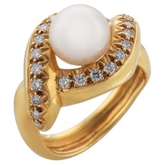 Vintage Perle Diamant 18k Gelbgold Ring