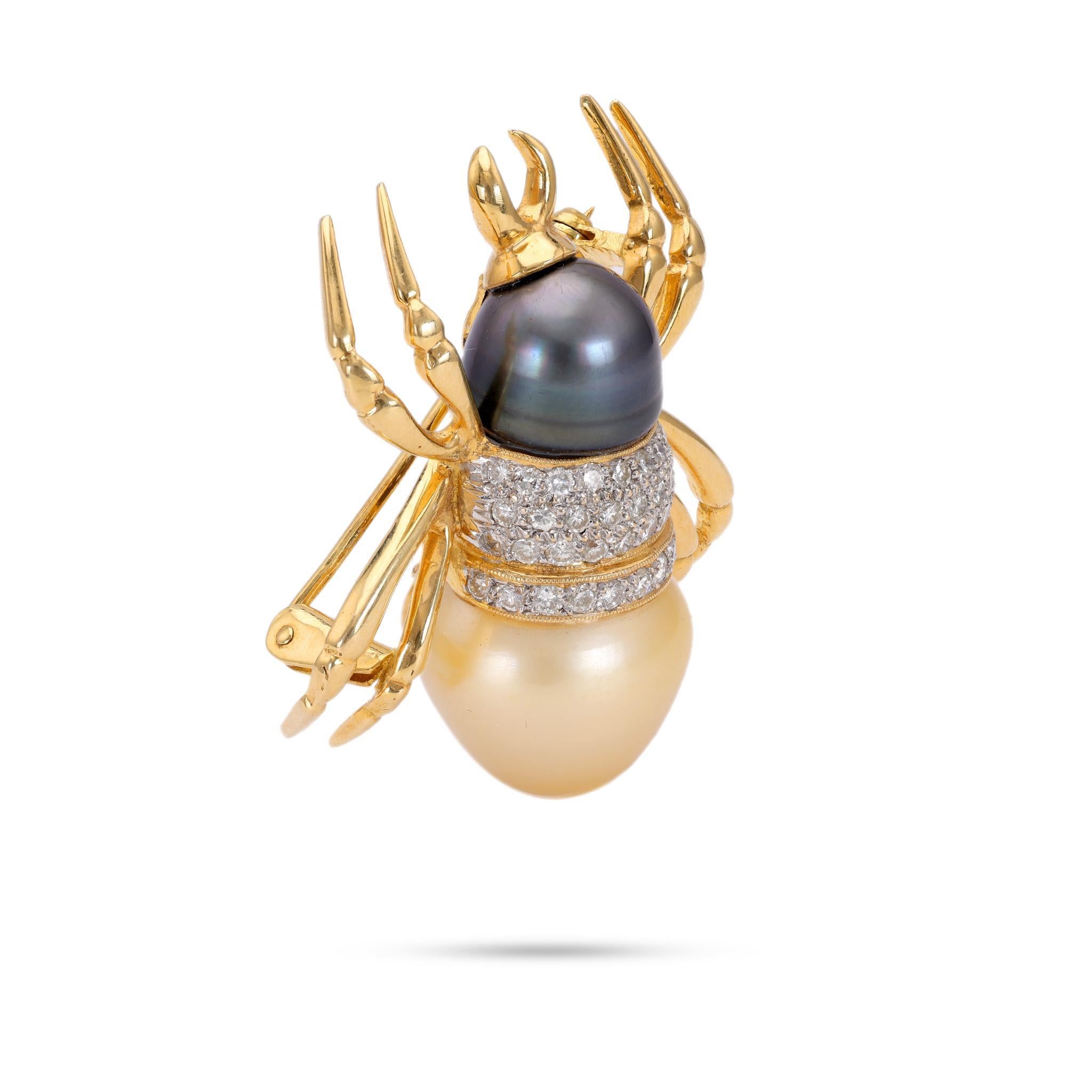 Brilliant Cut Vintage Pearl Diamond 18k Yellow Gold Spider Brooch For Sale