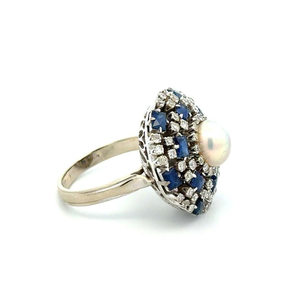 De las mujeres Anillo de cóctel vintage de oro con perlas, diamantes y zafiros en venta