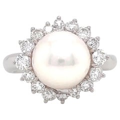 Vintage Pearl Diamond Cluster Ring