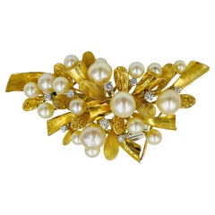 Vintage Pearl Diamond Gold Brooch Pendant