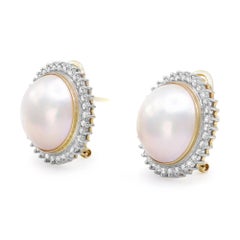 Vintage Pearl & Diamond Ladies Earrings 14K Yellow Gold 0.68cttw