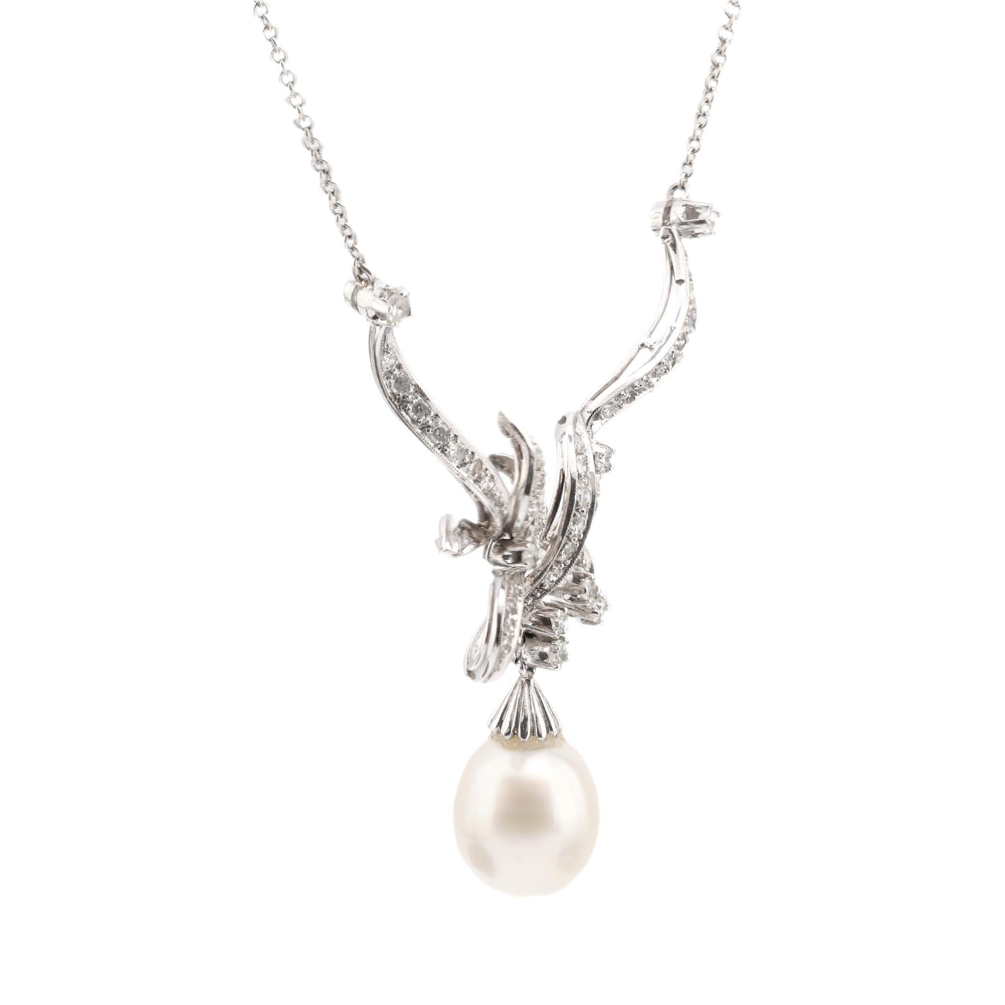 Vintage Perle Diamant Platin Halskette (Moderne)