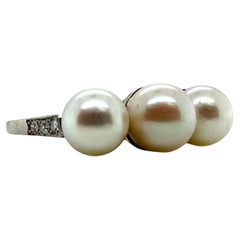 Vintage Pearl & Diamond Platinum Three Stone Ring