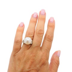 Vintage Pearl Diamond Ring 14k White Gold
