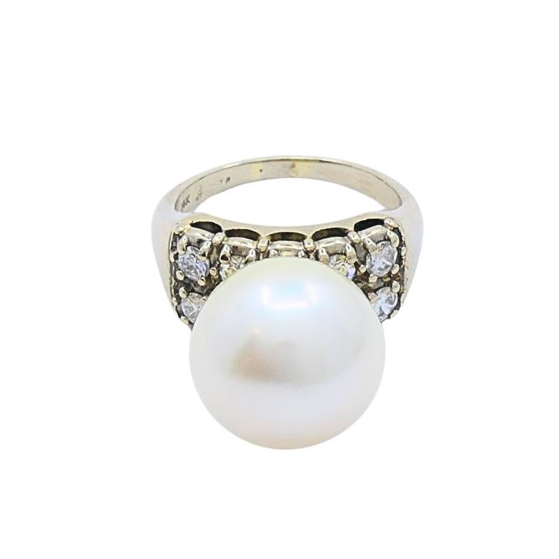 Anello vintage con perla e diamante in oro bianco 14k in vendita 1