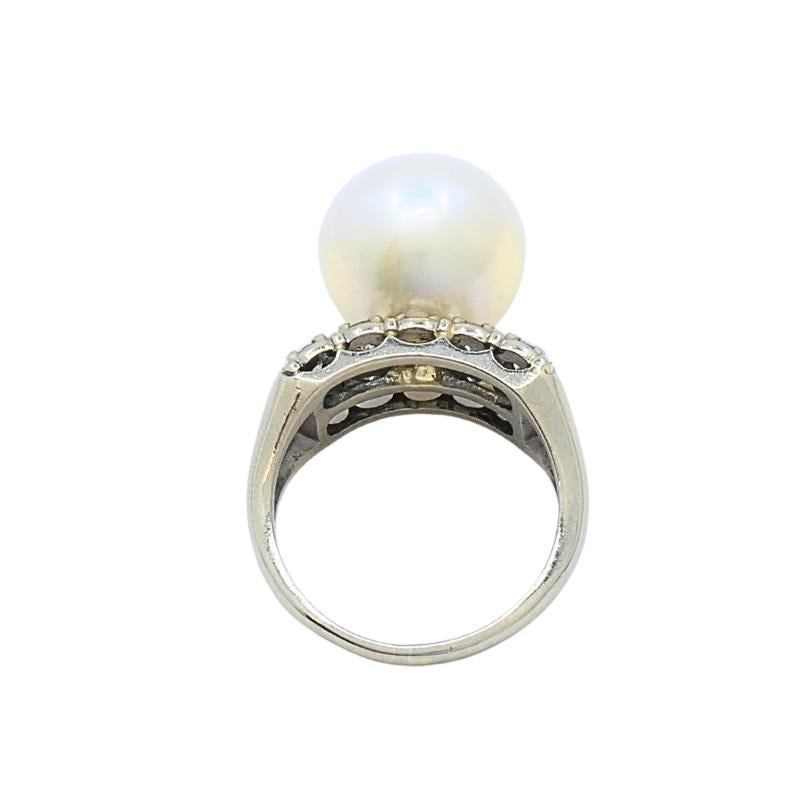 Anello vintage con perla e diamante in oro bianco 14k in vendita 3
