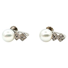 Vintage Pearl
Diamond Screwback Earrings in 14k White Gold