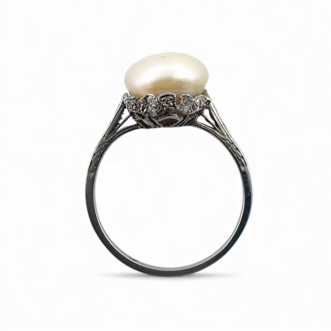 Bague vintage en platine avec solitaire en perle et diamant GIA en vente 5