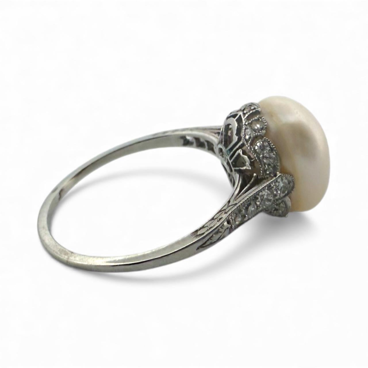 Bague vintage en platine avec solitaire en perle et diamant GIA en vente 2