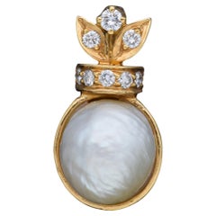 Vintage Pearl & Diamond Yellow Gold Pendant