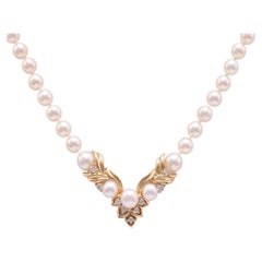 Vintage Perle Diamant Gelbgold-Anhänger Halskette