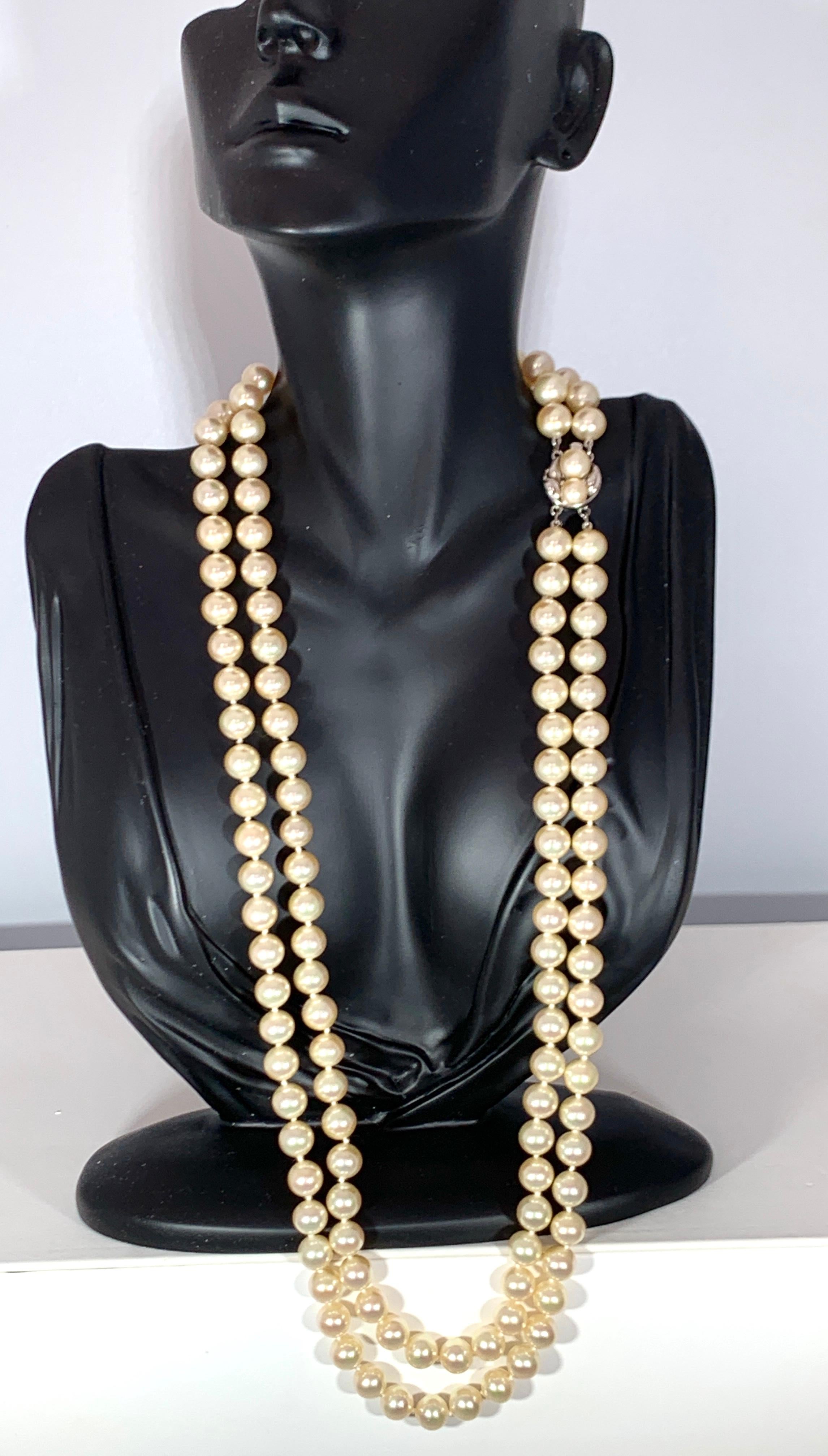 Vintage Pearl Double Strand Necklace with Pearl and Sterling Silver Clasp 2