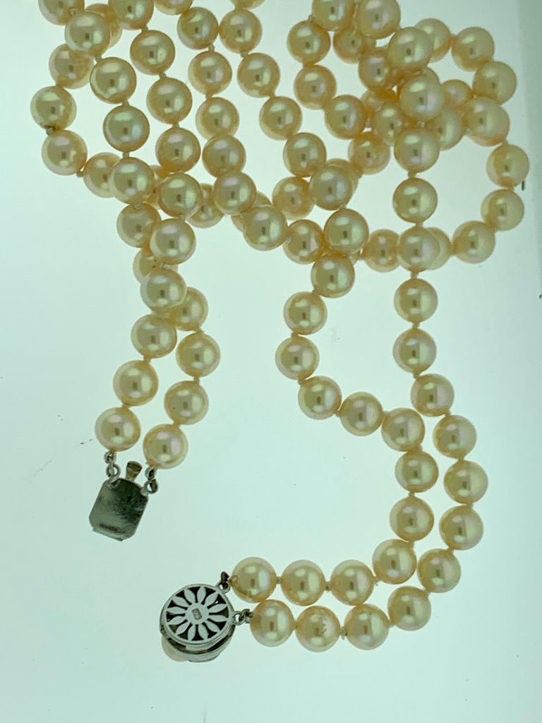 Vintage Pearl Double Strand Necklace with Pearl and Sterling Silver ...