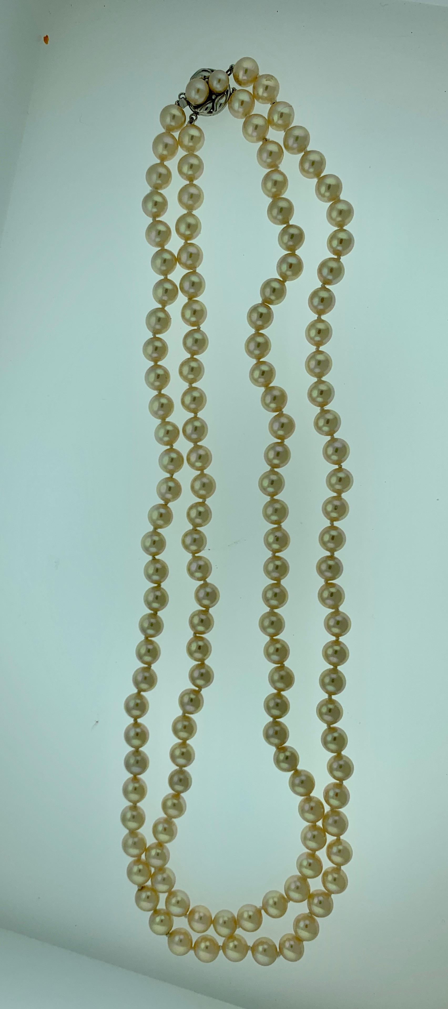 Vintage Pearl Double Strand Necklace with Pearl and Sterling Silver Clasp 4