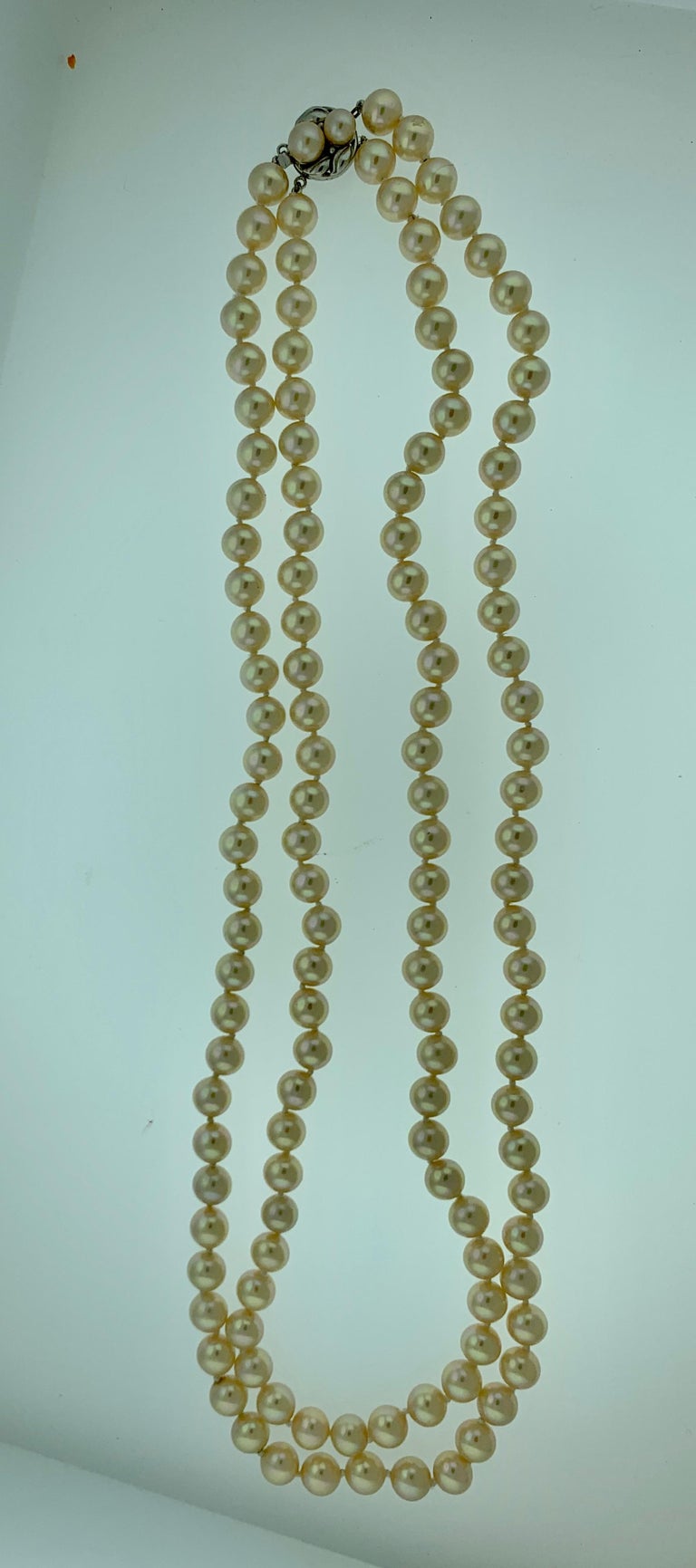 Vintage Pearl Double Strand Necklace with Pearl and Sterling Silver ...