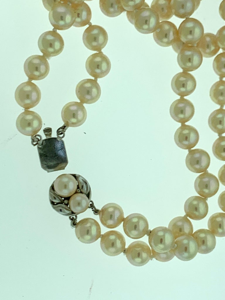 Vintage Pearl Double Strand Necklace with Pearl and Sterling Silver ...