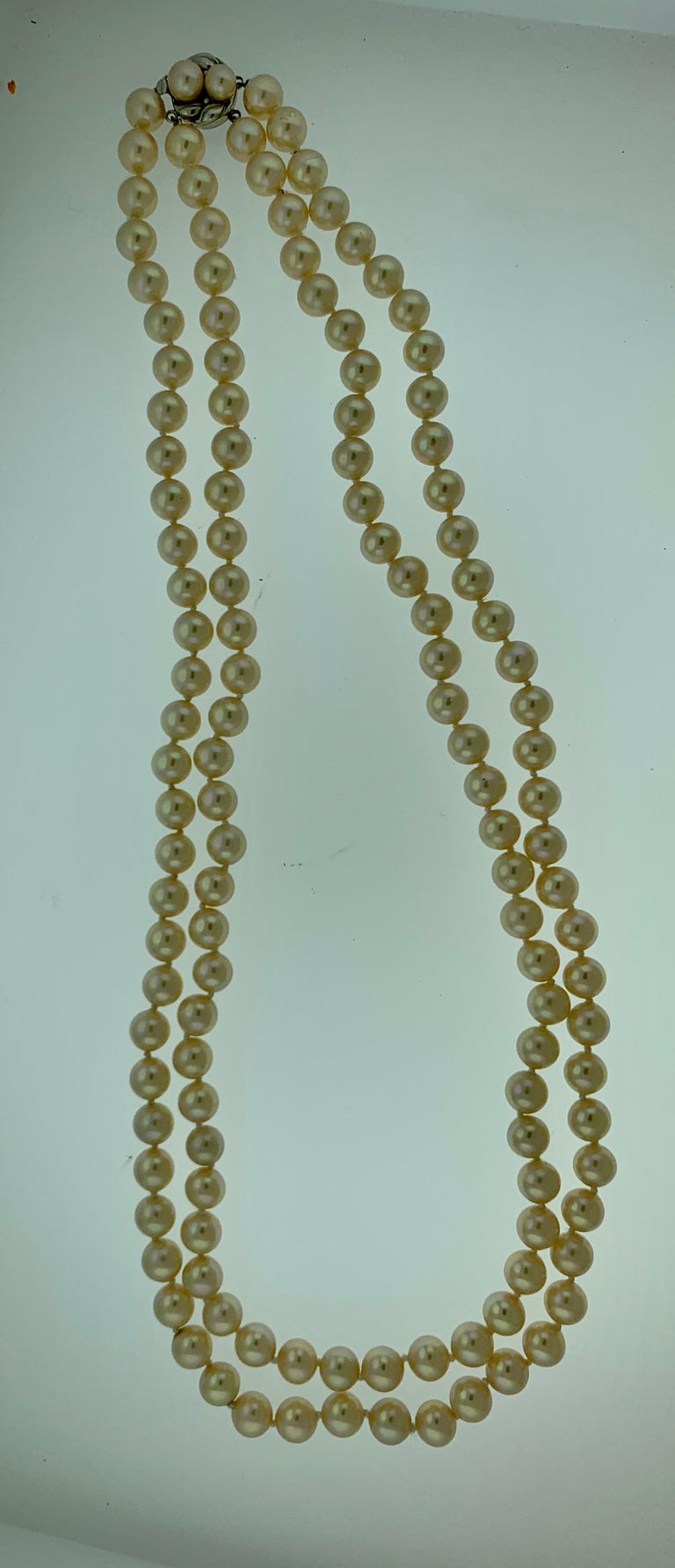 Vintage Pearl Double Strand Necklace with Pearl and Sterling Silver ...