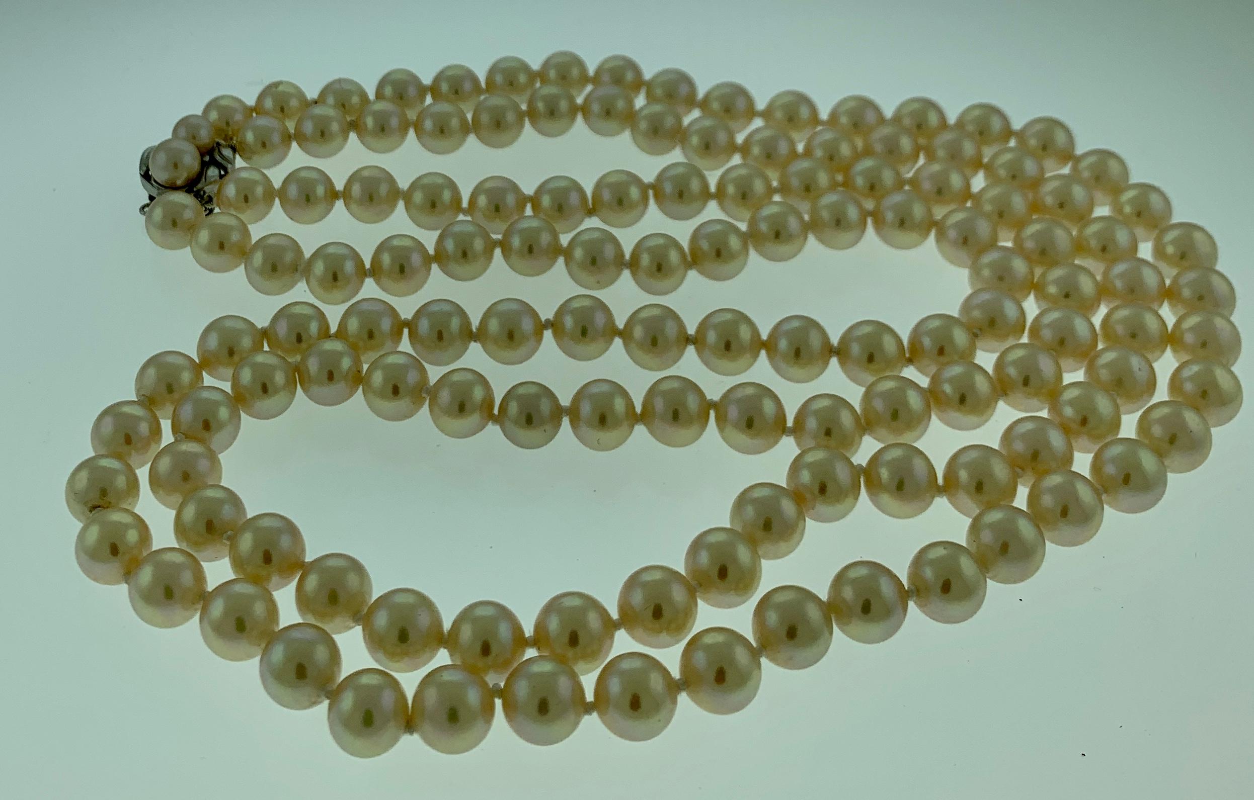 Vintage Pearl Double Strand Necklace with Pearl and Sterling Silver Clasp In Excellent Condition In New York, NY