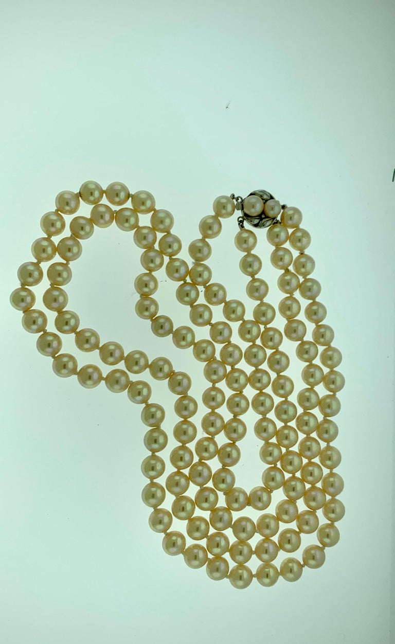 Vintage Pearl Double Strand Necklace with Pearl and Sterling Silver ...