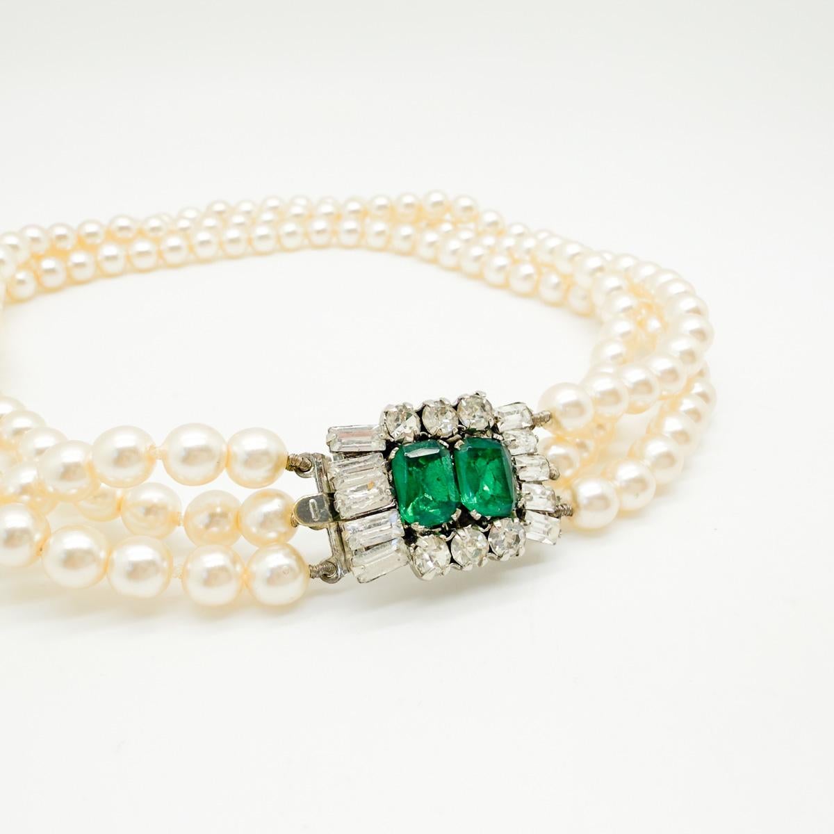 Vintage Pearl & Emerald Paste Choker 1960s For Sale 1