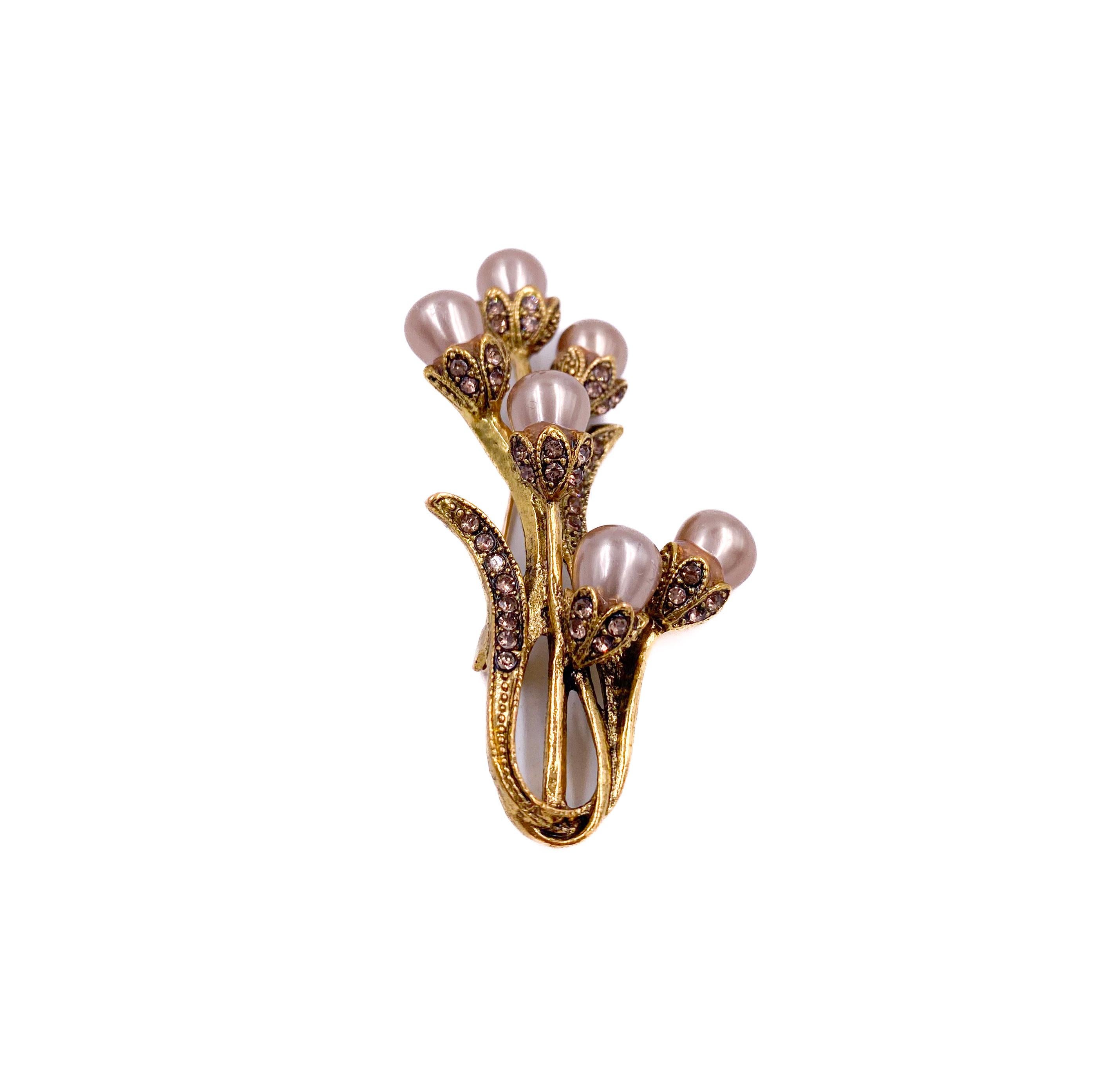 Vintage Perle Blumenstrauß Brosche mit Strasssteinen im Angebot 1