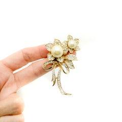 Vintage Pearl Flower Spray Brooch 2000s