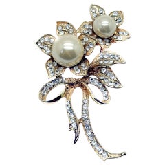 Vintage Pearl Flower Spray Brooch 2000s