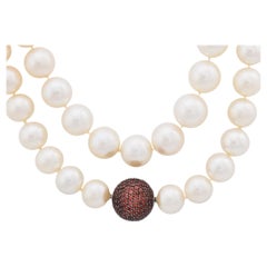 Collier vintage perle grenat or blanc 18k