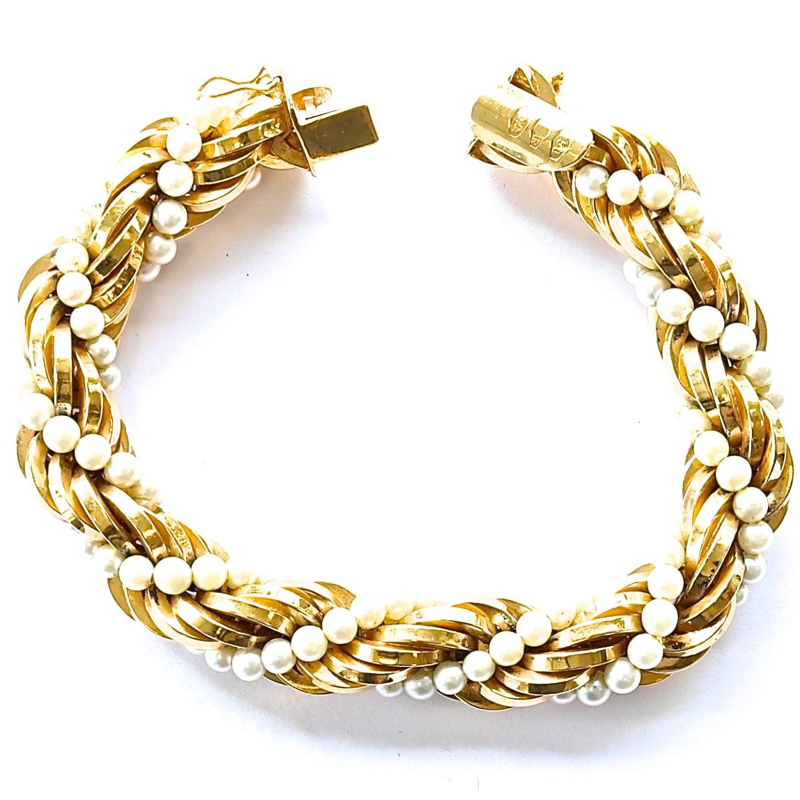Retro Vintage Pearl Gold Braided Bracelet