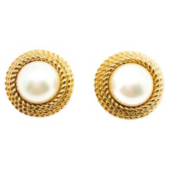 Vintage Pearl & Gold Rope Twist Nest Earrings 1980S