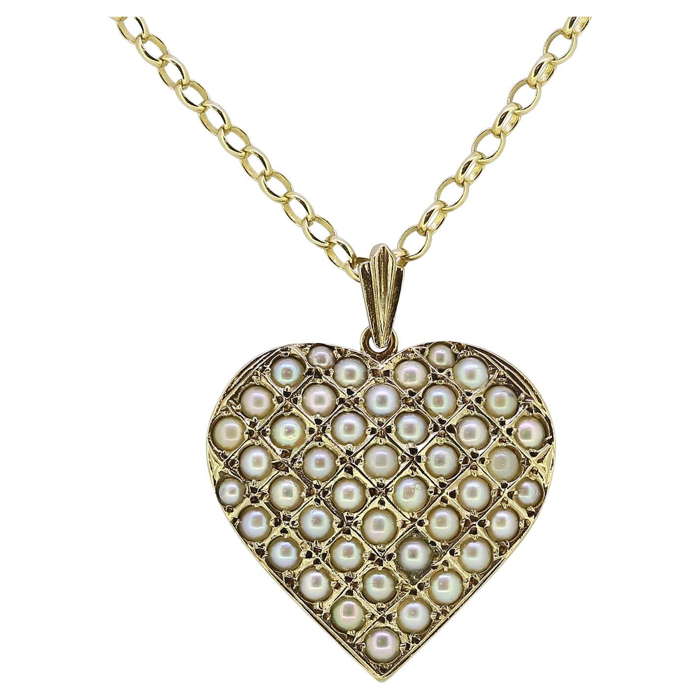 Vintage Pearl Heart Pendant Necklace